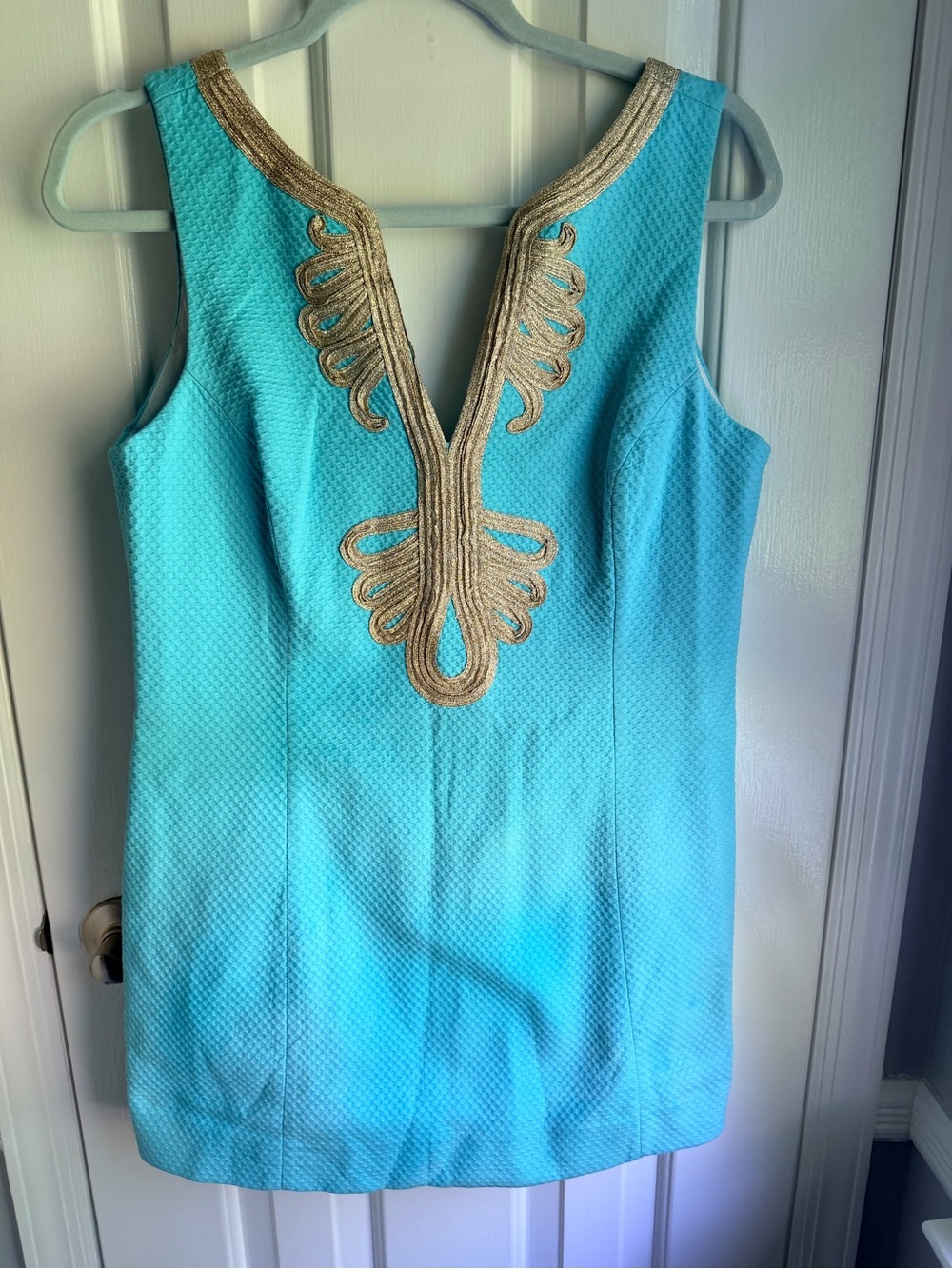 Lily Pulitzer Turquoise Embellished V-Neck Shift Dress